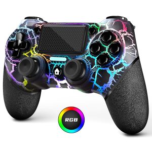 AceGamer Light-up Wireless Controller for PS4.Black Crack Custom Design with RGB Light.1000mah Battery. 3.5mm Audio Jack and Turbo Function.Compatible with PS4/Slim/Pro and Windows PC