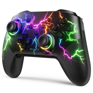 VOYEE Switch Controllers for Switch/Lite/OLED/PC. Pro Controller | Wireless. Programmable. RGB Lightning LED. 10-15H Runtime. One-key Pairing. Turbo. Vibration. 6-Axis Motion Control. Wake-up